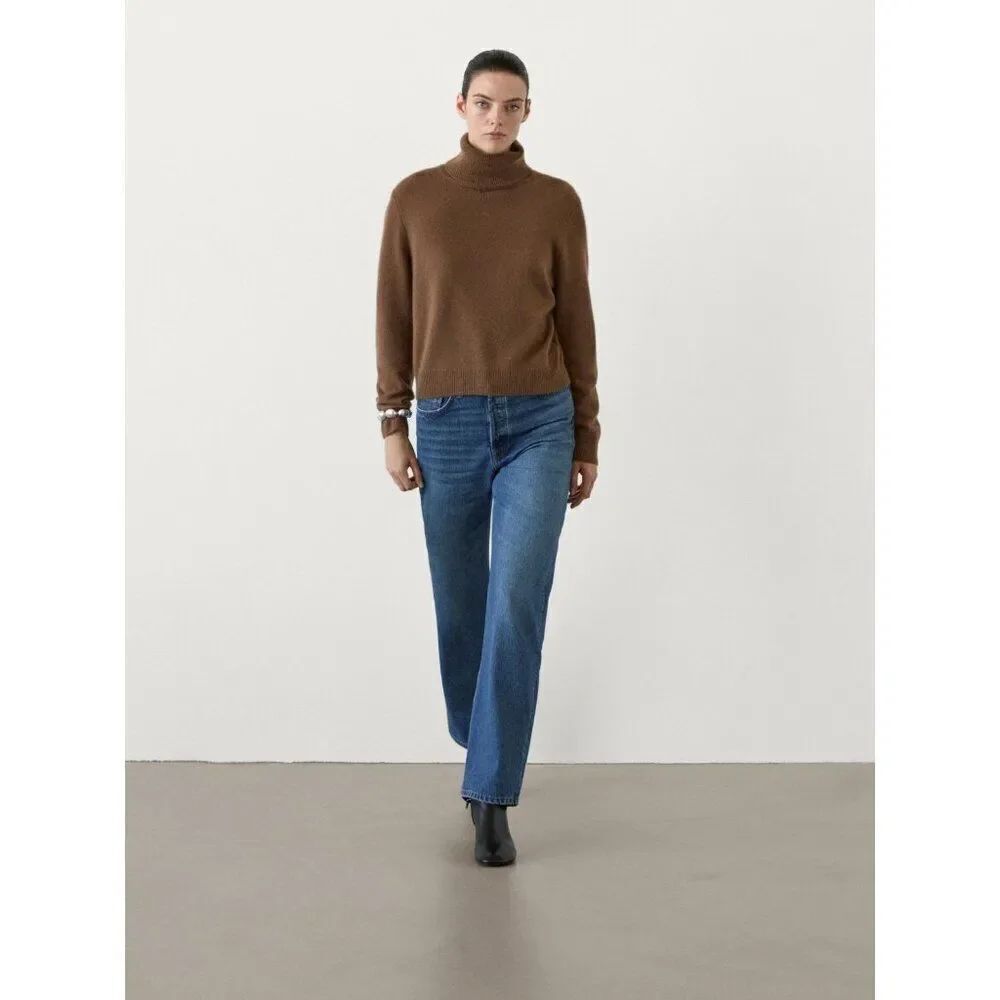 Massimo Dutti Womens Sweater XS Brown Turtleneck Wool Long Sleeve 5734/635 NWT